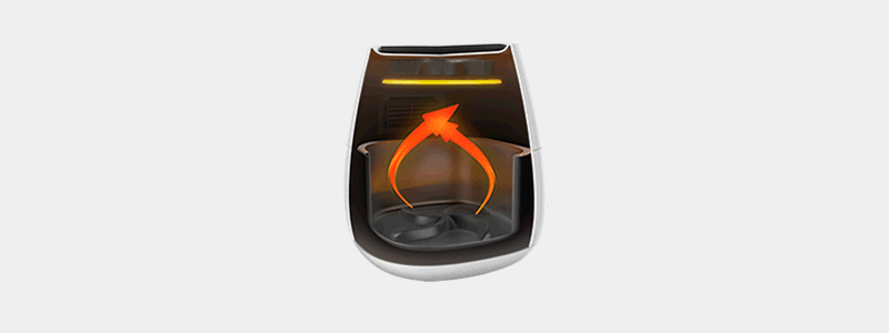 Animação que ilustra o funcionamento interno de uma airfryer